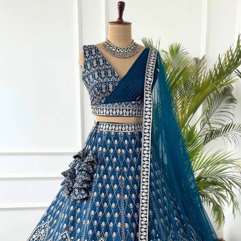 Blue wedding wear lehenga choli for women 4