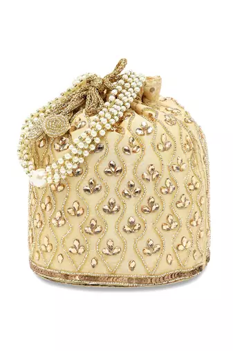 Gold potli bags gift evening bag clutch ethnic bride purse with drawstring for women