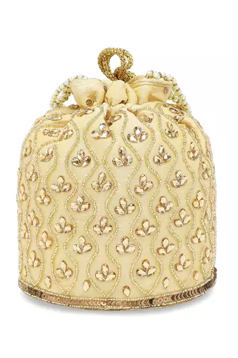Gold potli bags gift evening bag clutch ethnic bride purse with drawstring for women