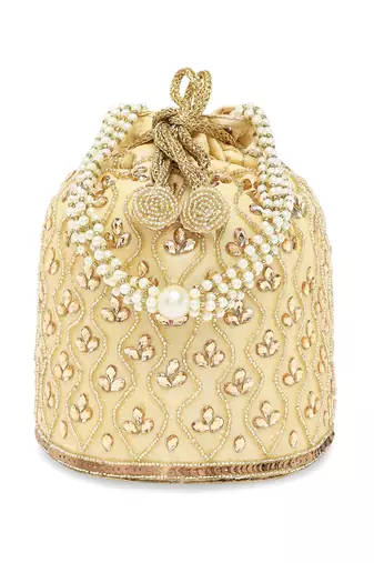 Gold potli bags gift evening bag clutch ethnic bride purse with drawstring for women