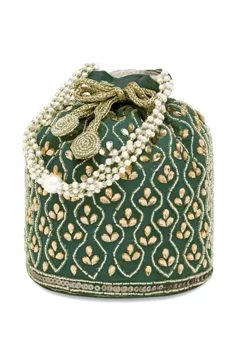 Green potli purses handmade evening bag stylish bridal fashion wristlet bag gift for women