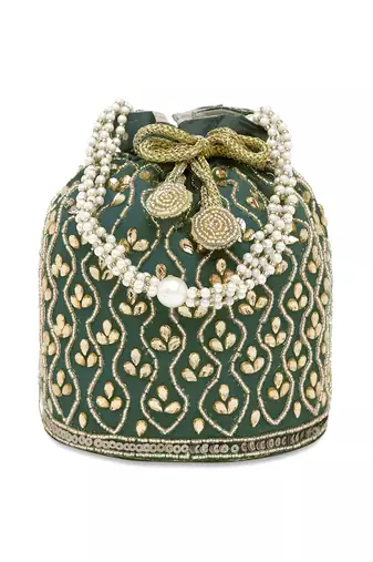 Green potli purses handmade evening bag stylish bridal fashion wristlet bag gift for women
