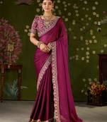 Rani pink rangoli silk embroidered cutwork lace saree for women with designer blouse piece