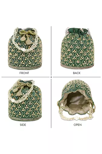Green potli purses handmade evening bag stylish bridal fashion wristlet bag gift for women