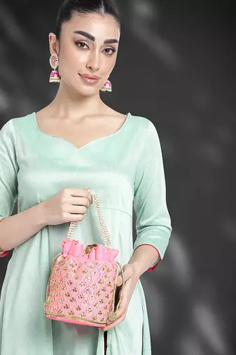Pink potli bag handmade evening bag stylish wristlet bridal purse fashion bag for women