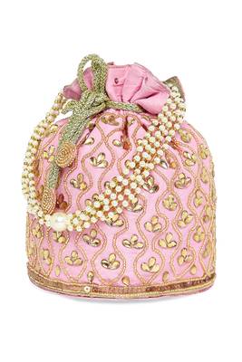 Pink potli bag handmade evening bag stylish wristlet bridal purse fashion bag for women 2