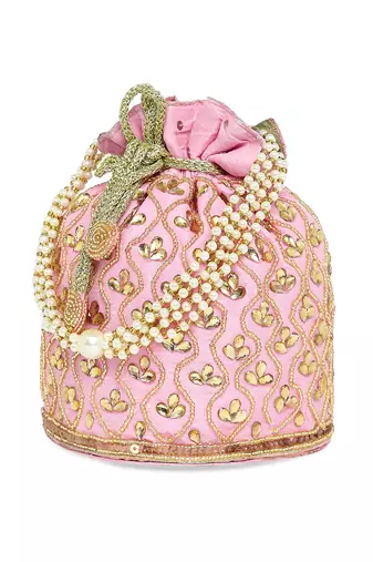 Pink potli bag handmade evening bag stylish wristlet bridal purse fashion bag for women