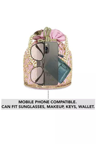 Pink potli bag handmade evening bag stylish wristlet bridal purse fashion bag for women