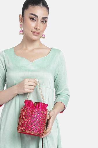 Rani pink potli bags gift evening bag clutch ethnic bride purse with drawstring for women