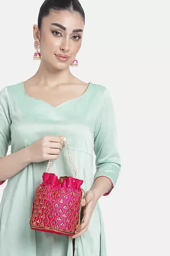 Rani pink potli bags gift evening bag clutch ethnic bride purse with drawstring for women