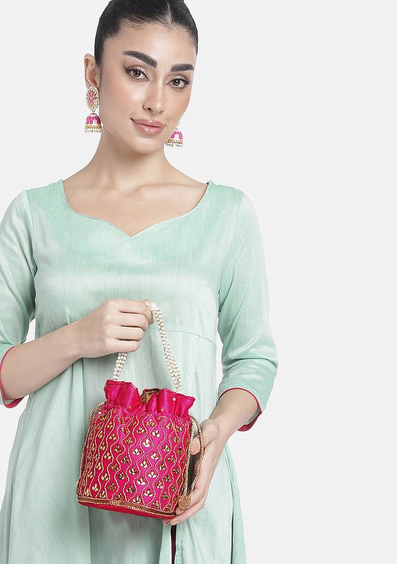 Rani pink potli bags gift evening bag clutch ethnic bride purse with drawstring for women
