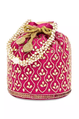 Rani pink potli bags gift evening bag clutch ethnic bride purse with drawstring for women