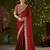 Red rangoli silk embroidered cutwork lace saree for women with designer blouse piece