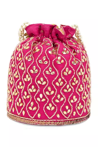 Rani pink potli bags gift evening bag clutch ethnic bride purse with drawstring for women