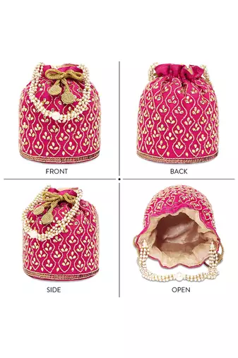 Rani pink potli bags gift evening bag clutch ethnic bride purse with drawstring for women
