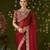 Red rangoli silk embroidered cutwork lace saree for women with designer blouse piece