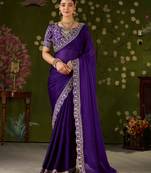 Violet rangoli silk embroidered cutwork lace saree for women with designer blouse piece