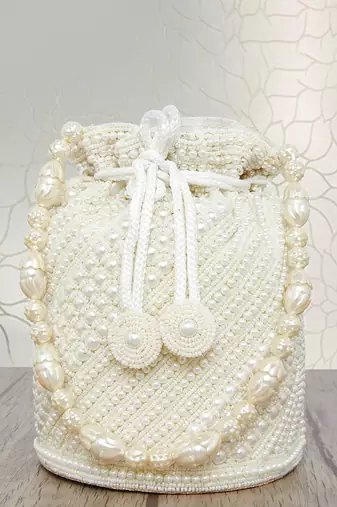 White potli bags gift for women evening bag clutch ethnic bride purse with drawstring gifts for mom