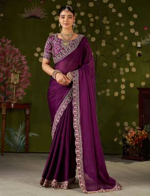 Wine rangoli silk embroidered cutwork lace saree for women with designer blouse piece 1