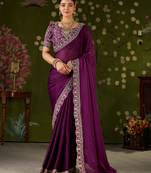 Wine rangoli silk embroidered cutwork lace saree for women with designer blouse piece