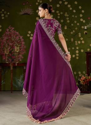 Wine rangoli silk embroidered cutwork lace saree for women with designer blouse piece 2