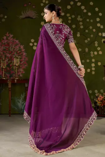 Wine rangoli silk embroidered cutwork lace saree for women with designer blouse piece