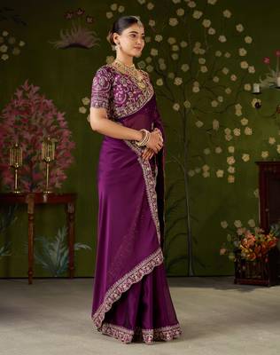 Wine rangoli silk embroidered cutwork lace saree for women with designer blouse piece 3