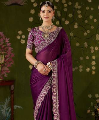 Wine rangoli silk embroidered cutwork lace saree for women with designer blouse piece 4
