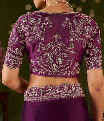 Wine rangoli silk embroidered cutwork lace saree for women with designer blouse piece 5