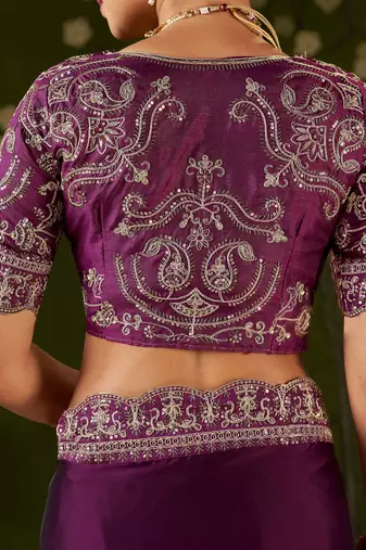 Wine rangoli silk embroidered cutwork lace saree for women with designer blouse piece
