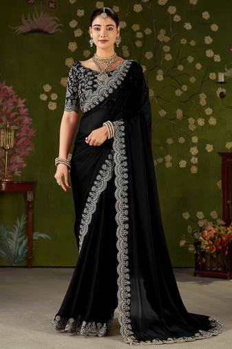 Black rangoli silk saree with embroidered designer blouse piece