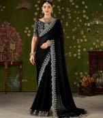 Black rangoli silk saree with embroidered designer blouse piece