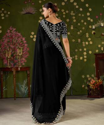 Black rangoli silk saree with embroidered designer blouse piece 2
