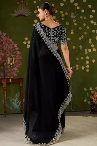 Black rangoli silk saree with embroidered designer blouse piece