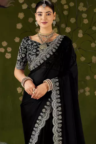 Black rangoli silk saree with embroidered designer blouse piece