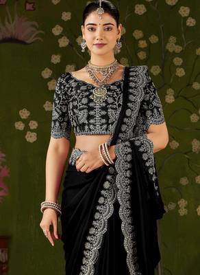Black rangoli silk saree with embroidered designer blouse piece 4