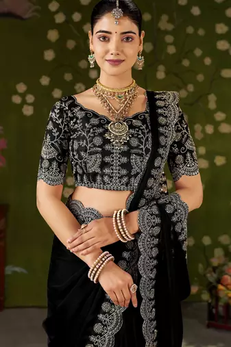 Black rangoli silk saree with embroidered designer blouse piece