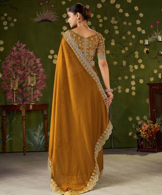 Mustard black rangoli silk saree with embroidered designer blouse piece 2