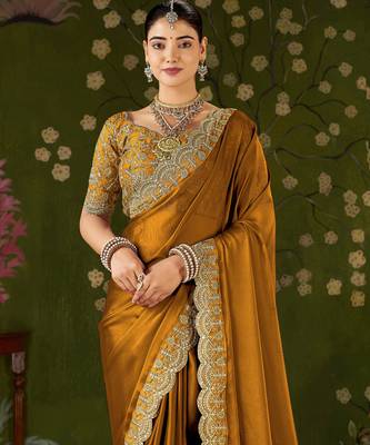 Mustard black rangoli silk saree with embroidered designer blouse piece 4