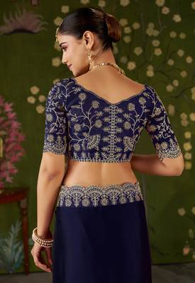 Navy blue rangoli silk saree with embroidered designer blouse piece 5
