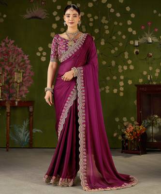 Pink rangoli silk saree with embroidered designer blouse piece 1