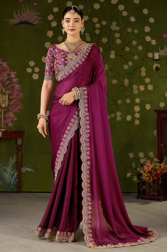 Pink rangoli silk saree with embroidered designer blouse piece