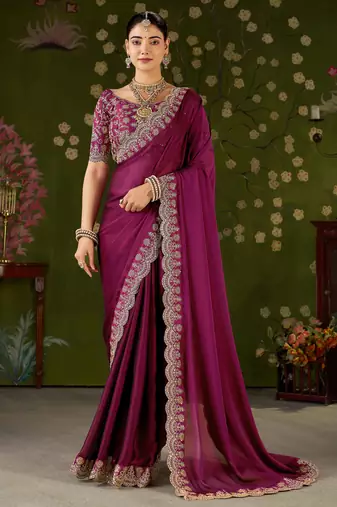 Pink rangoli silk saree with embroidered designer blouse piece