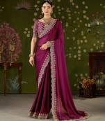 Pink rangoli silk saree with embroidered designer blouse piece