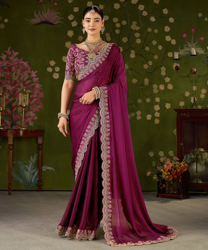 Pink rangoli silk saree with embroidered designer blouse piece