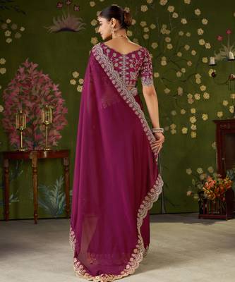 Pink rangoli silk saree with embroidered designer blouse piece 2