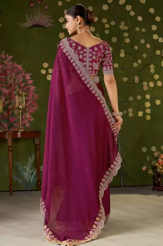 Pink rangoli silk saree with embroidered designer blouse piece