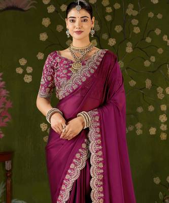 Pink rangoli silk saree with embroidered designer blouse piece 3