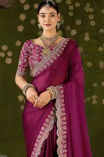 Pink rangoli silk saree with embroidered designer blouse piece