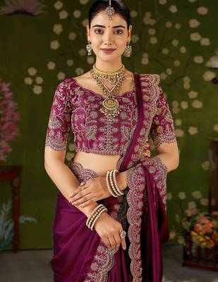 Pink rangoli silk saree with embroidered designer blouse piece 4